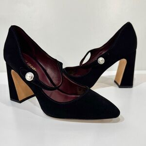 Kate Spade Women's Black Suede with Rhinestone Button Maren Ankle-Strap Pumps